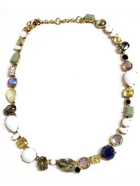 J.Crew Mixed Crystal and Stone Necklace Multi-Color Light Gold Ox Brass